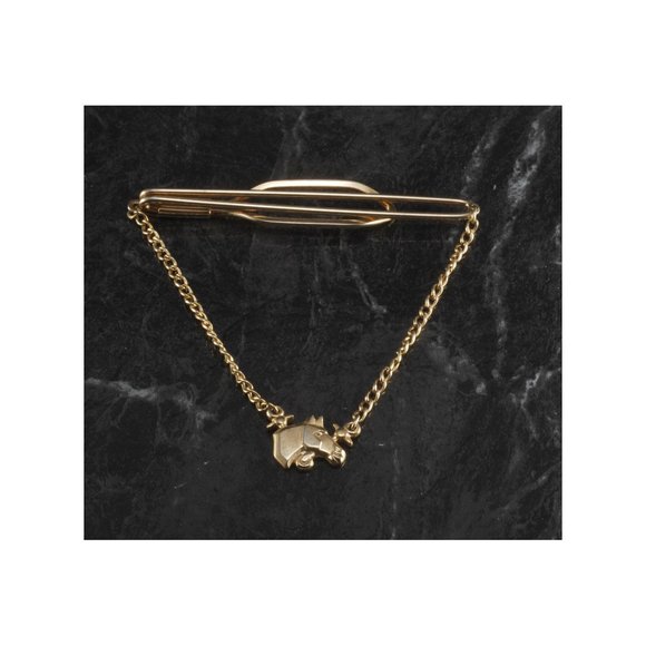 Vintage Tie Clip with CHain Signed Horse Head Mens Hickok USA Jewelry Accessory - Picture 1 of 5